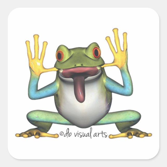 Cuadrada Funny Frog pegatina (Anverso)