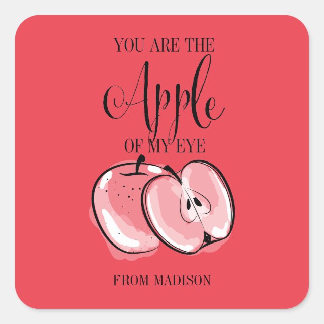 Cuadrada Funny Fruit Pun Apple Valentine Pegatina (Anverso)