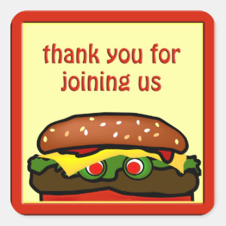 Cuadrada Funny Hamburger Picnic Favor Pegatina