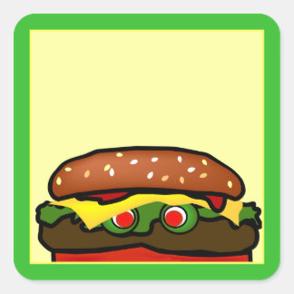 Cuadrada Funny Hamburger Picnic Name Tag Pegatina