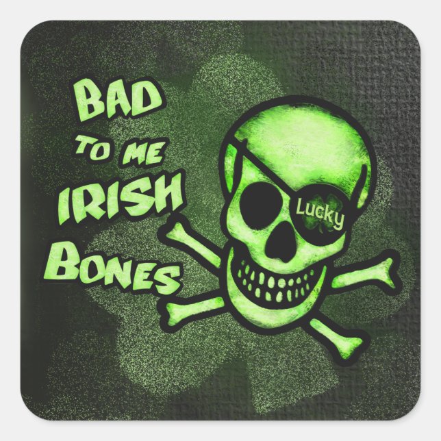 Cuadrada Funny Pegatina de cráneo pirata irlandés en el Día (Anverso)