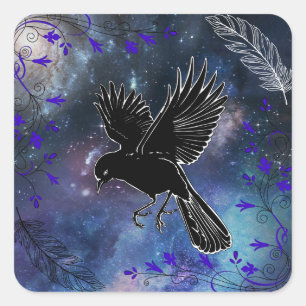 Cuadrada Galaxy Raven Pegatina