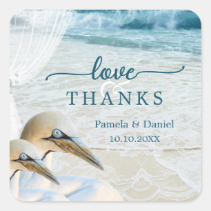 Cuadrada Gannets Elegant Beach Wedding Gracias Pegatina