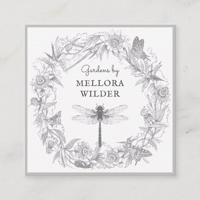 Cuadrada Gardener Dragonfly Floral tarjeta de visita (Anverso)
