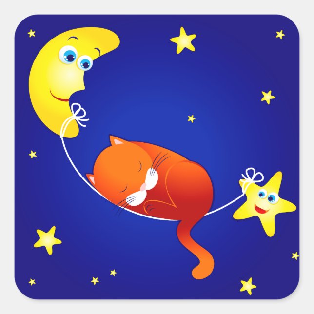 Cuadrada Gatito durmiente, pegatina (Anverso)