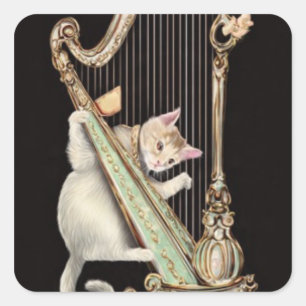 Cuadrada Gato Caprichoso – Pegatina de Arpa Ornata