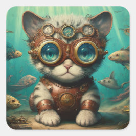 Cuadrada Gato en el pegatina oceánico