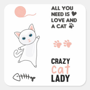 Cuadrada Gato Gatos Blancos Saltos rosados Pegatina Paws Pa