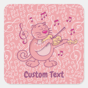 Cuadrada Gato rosa con Pegatina cuadrado de violín