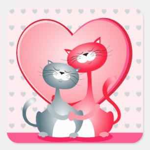 Cuadrada Gatos divertidos enamorados, pegatina