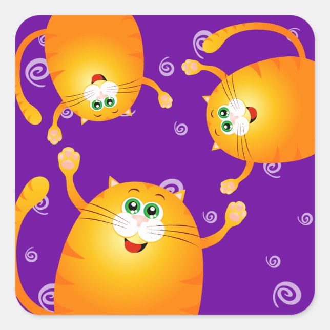 Cuadrada Gatos divertidos, pegatina (Anverso)