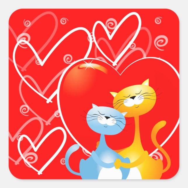 Cuadrada Gatos enamorados, pegatina (Anverso)
