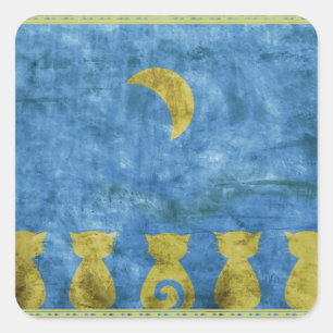 Cuadrada Gatos y Luna - pegatina cuadrado