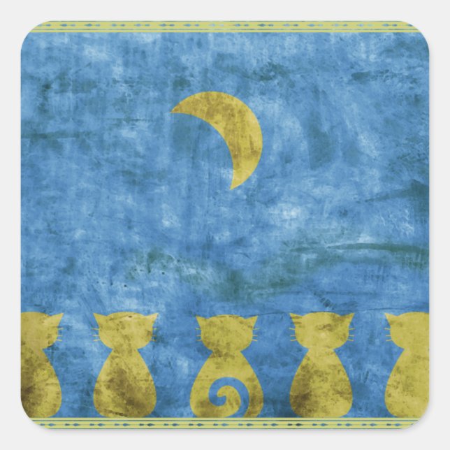 Cuadrada Gatos y Luna - pegatina cuadrado (Anverso)