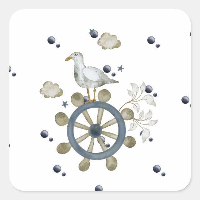 Cuadrada Gaviota Golpeando A Un Pegatina De Viaje (Anverso)