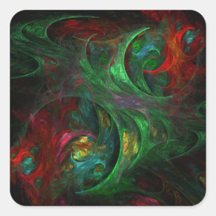 Cuadrada Génesis Green Abstract Art Square Pegatina