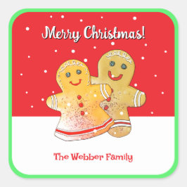 Cuadrada Gingerbread en Pegatina de Nieve