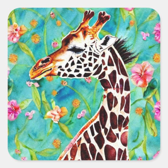 Cuadrada Giraffe Watercolor Square Pegatina (Anverso)