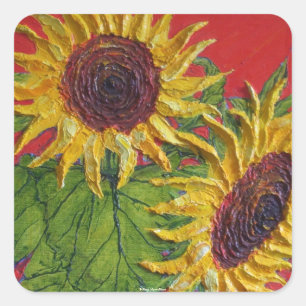 Cuadrada Girasoles amarillos en el pegatina rojo