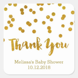 Cuadrada Gold Confetti Baby Shower Gracias Pegatina