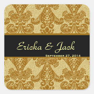 Cuadrada GOLD Feathery Damask Wedding Square Pegatina