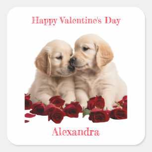 Cuadrada Golden Retriever cachorros besando a Pegatina de S