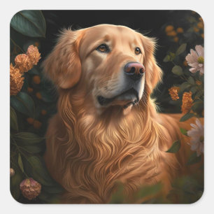 Cuadrada Golden Retriever in the Garden - Pegatina