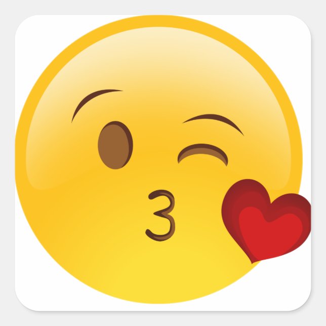 Cuadrada Golpear a un pegatina de emoji de beso (Anverso)