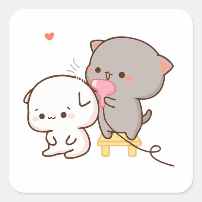 Cuadrada Goma haciendo pelo de melocotón Pegatina de rompec (Anverso)