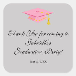 Cuadrada Gorra de graduación rosa Gracias Pegatina redonda