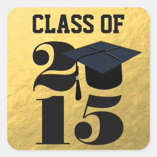 Cuadrada Gorra de gramática Gold 2015 | Pegatina de graduac