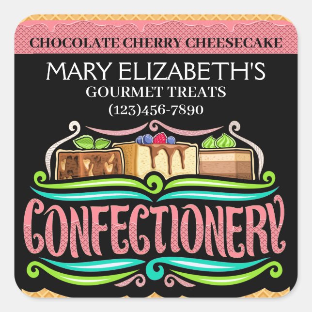 Cuadrada Gourmet Confectionery Kitchen Pegatina (Anverso)