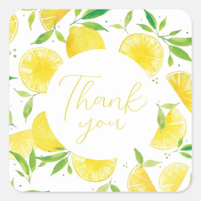 Cuadrada Gracias Citrus Lemon Baby Shower Pegatina (Anverso)