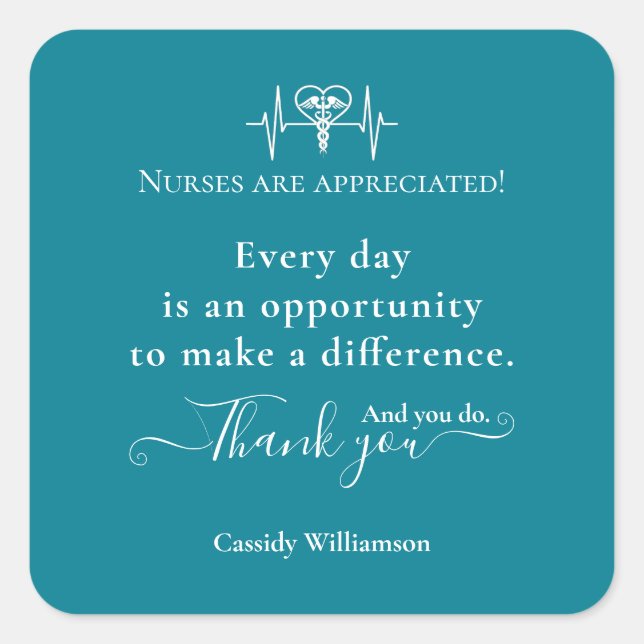Cuadrada Gracias paciente Pegatina a enfermera personalizad (Anverso)