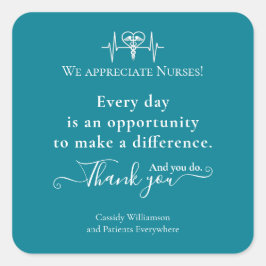Cuadrada Gracias paciente Pegatina a enfermera personalizad
