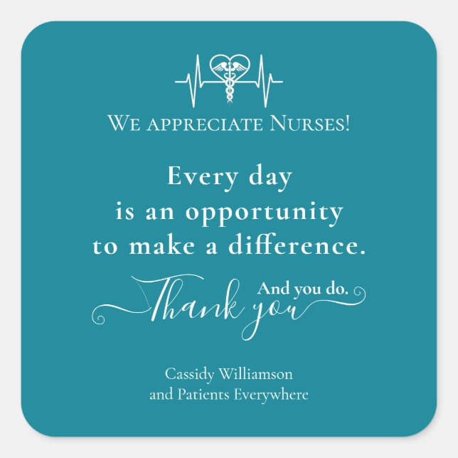 Cuadrada Gracias paciente Pegatina a enfermera personalizad (Anverso)