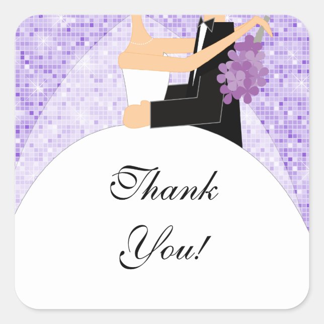 Cuadrada Gracias Pegatina Bridal Shower Bride Groom Purple (Anverso)