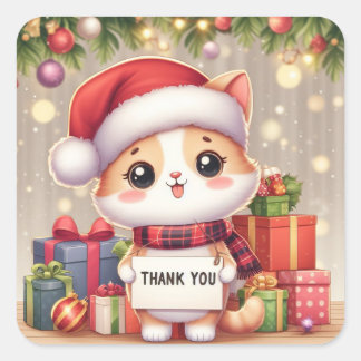 Cuadrada Gracias Pegatina Con Un Gato
