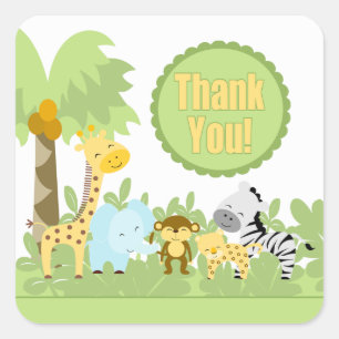 Cuadrada ¡Gracias Pegatina de Baby Shower Jungle Square!