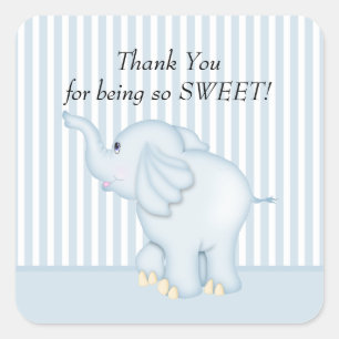 Cuadrada Gracias Pegatina de Blue Elephant Baby Shower Squa