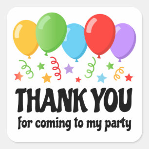 Cuadrada Gracias pegatina de la fiesta de cumpleaños con