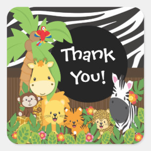 Cuadrada Gracias pegatina de los animales del bebé del