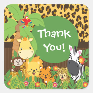 Cuadrada Gracias pegatina de los animales del bebé del