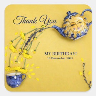Cuadrada Gracias Pegatina De Tea Pot