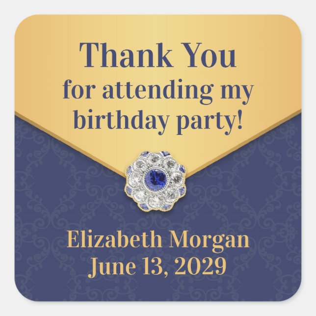 Cuadrada Gracias Pegatina Golden Damask (Anverso)