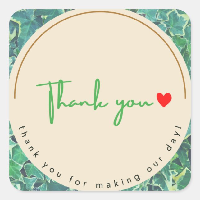 Cuadrada Gracias Pegatina Ivy & Red Heart (Anverso)
