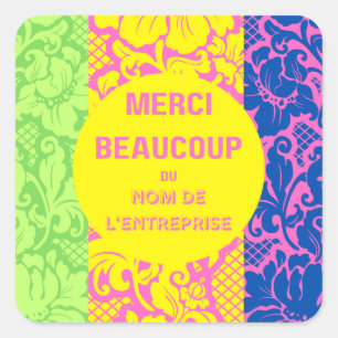 Cuadrada "Gracias" pegatina - "merci beaucoup" - Diseño 2