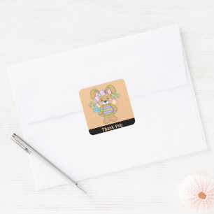 Cuadrada Gracias personalizado pegatina de oso mixto