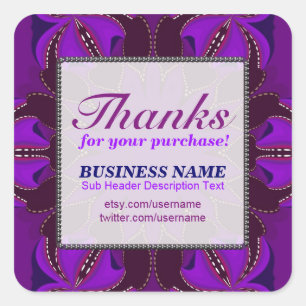 Cuadrada Gracias por comprar Purple Business Pegatina
