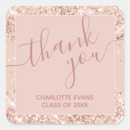 Cuadrada Graduación de Purpurina Rosado Gracias Pegatina Cu